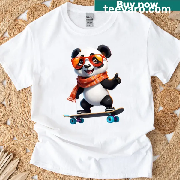 Playful T-shirt featuring a cartoon panda on the run, perfect for animal lovers