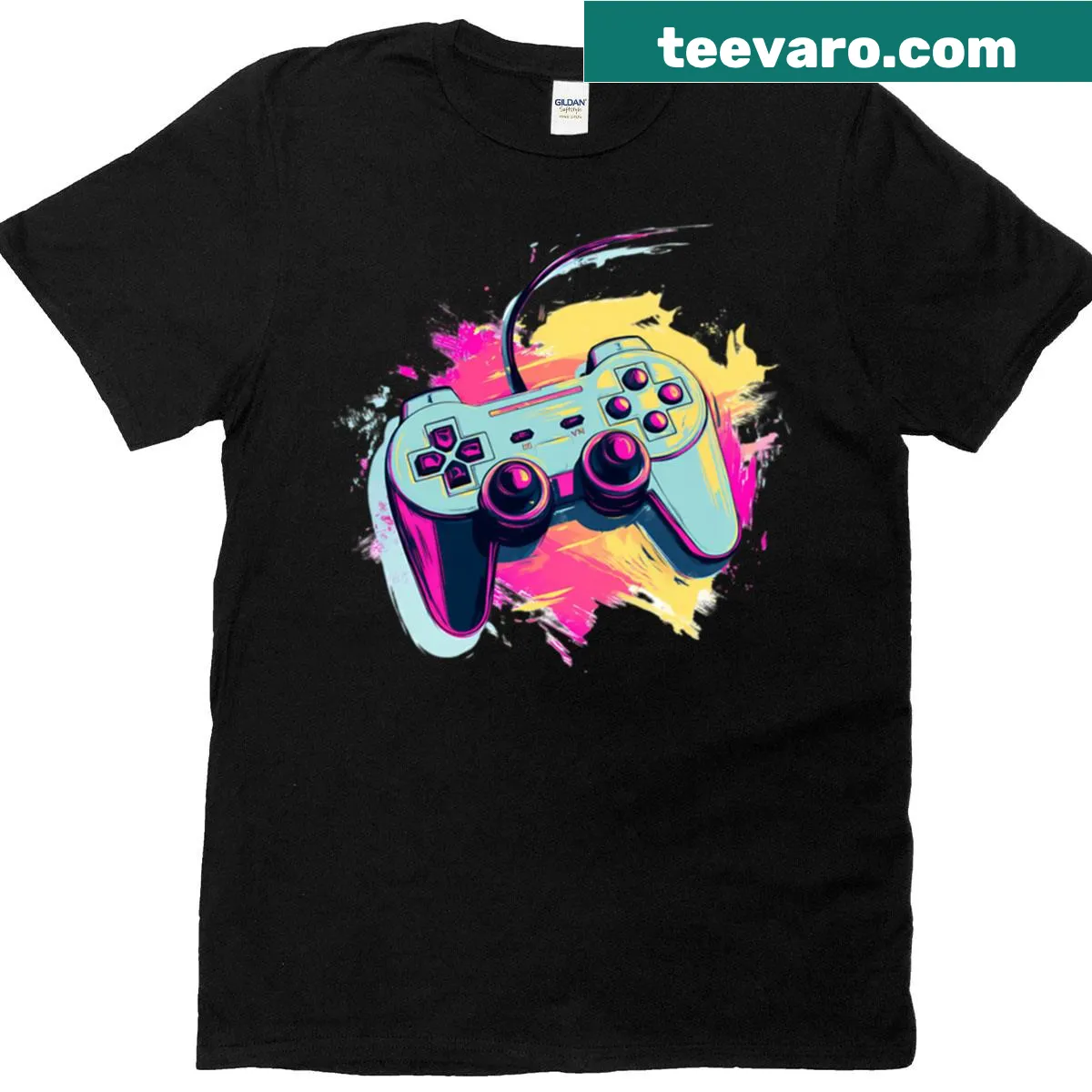 Stylized gaming controller graphic on a T-shirt — on a men's t-shirt