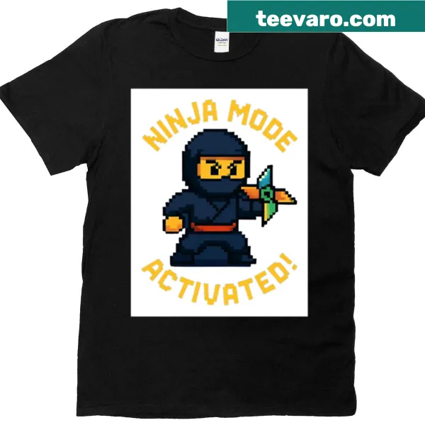 Pixelated ninja graphic on Roblox-themed t-shirt