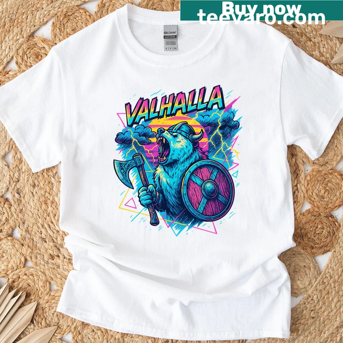 Vintage distressed T-shirt featuring a polar bear Viking illustration. — on a men's t-shirt