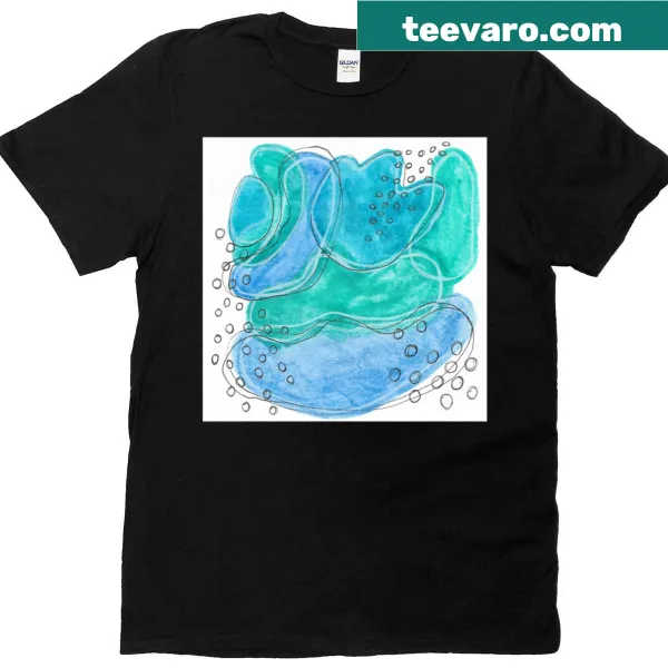 Abstract T-shirt featuring watercolor and ink design of swirling shapes