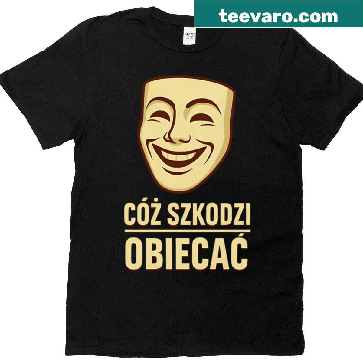 Polish political satire graphic T-shirt with humorous quote — on a men's t-shirt