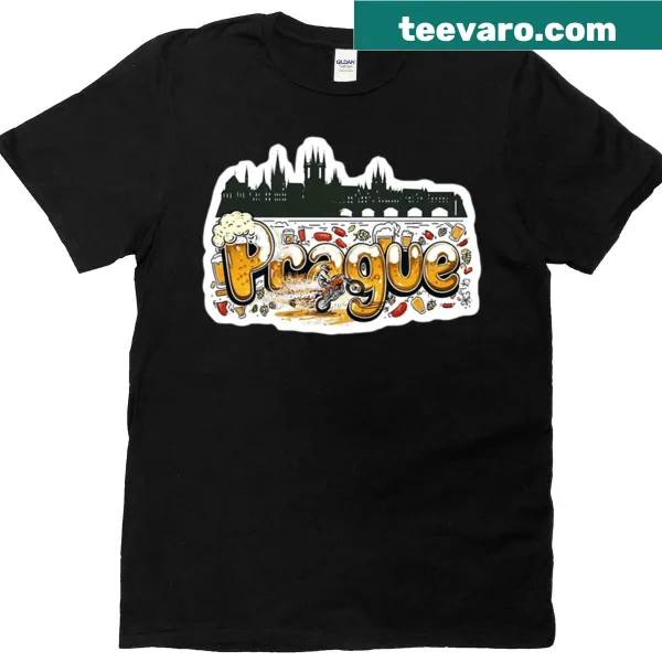 T-shirt featuring a graphic inspired by Prague and travel