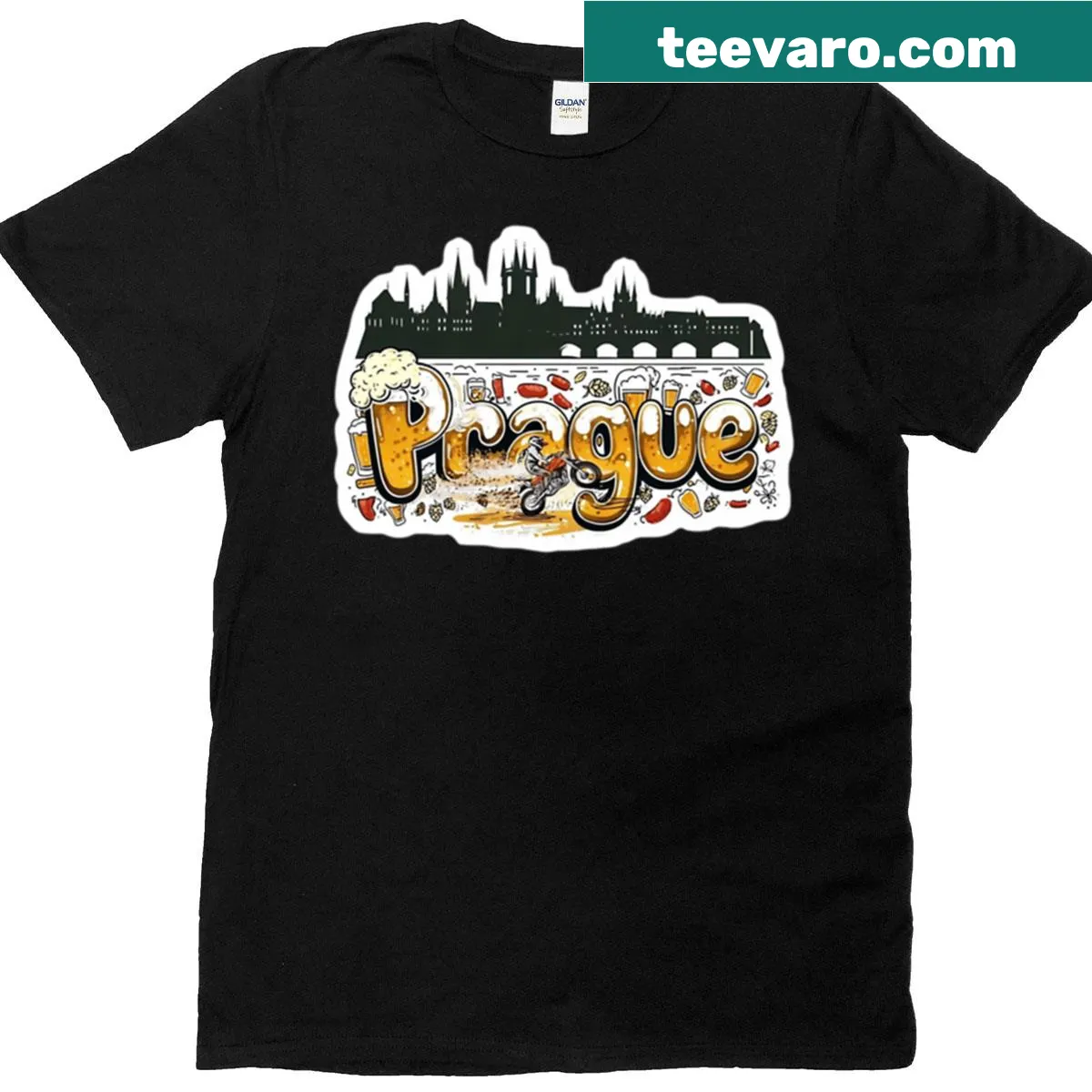 T-shirt featuring a graphic inspired by Prague and travel — on a men's t-shirt