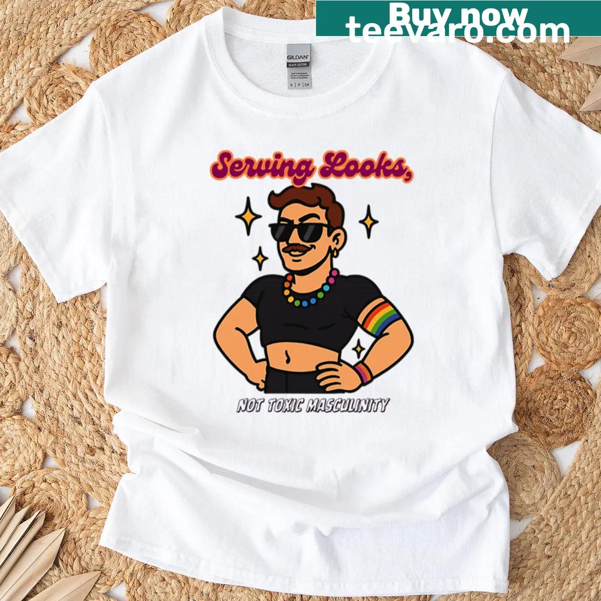 Proud T-shirt featuring a gay icon graphic — on a men's t-shirt