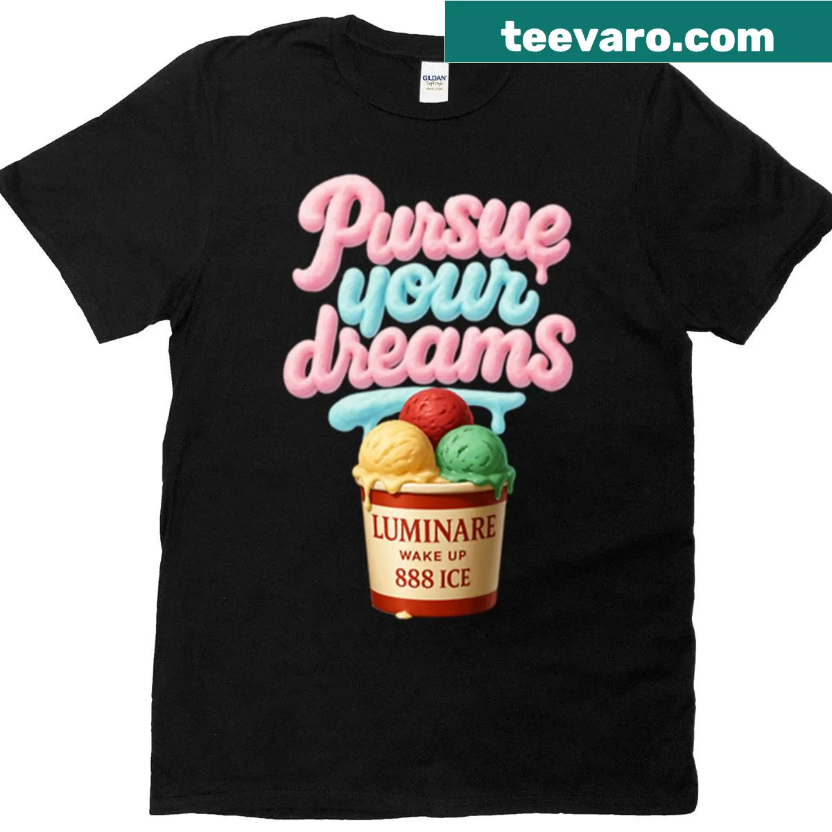 Illustrated T-shirt featuring ice cream and dreams theme — on a men's t-shirt