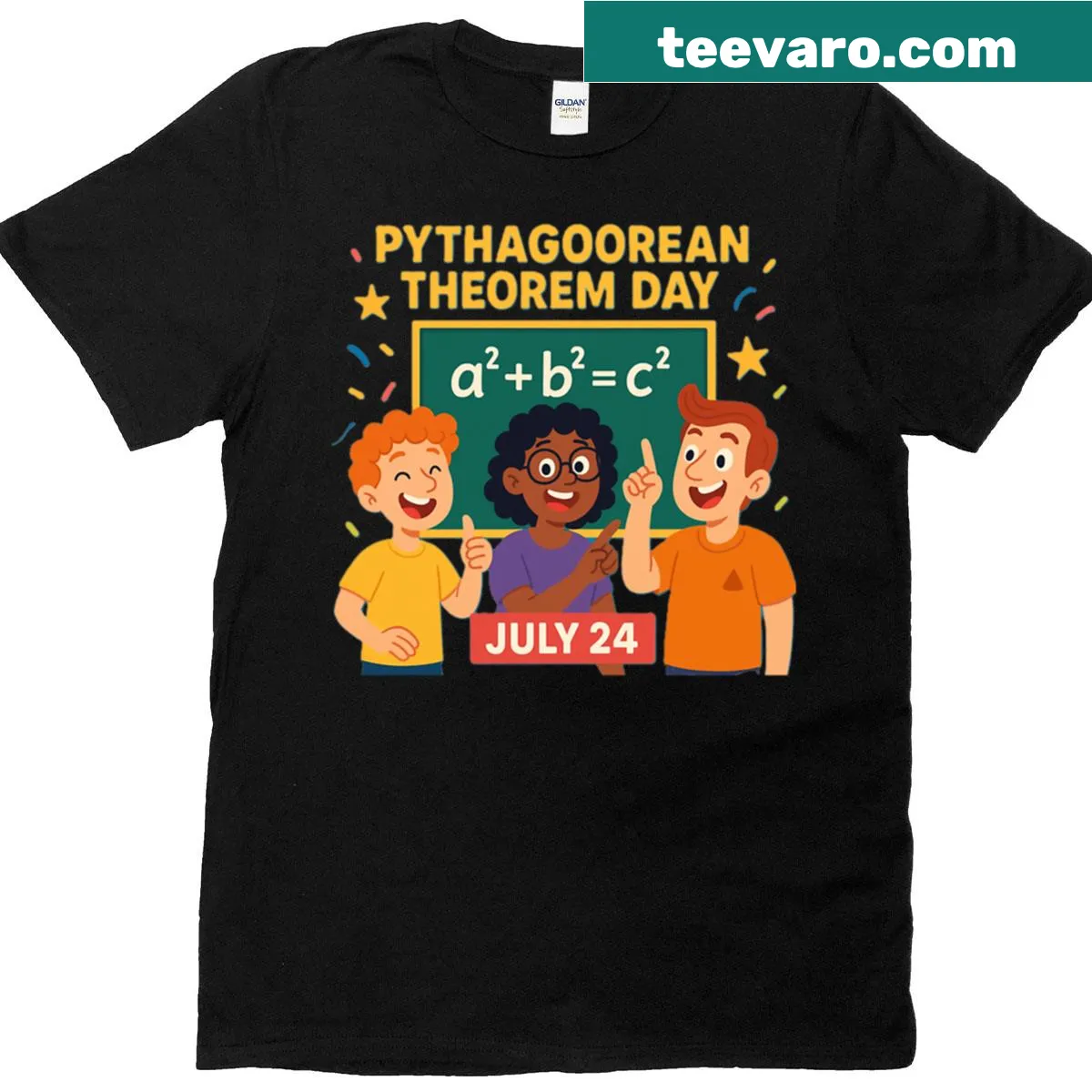 Oversized Pythagorean Theorem Day t-shirt celebrating math with a playful graphic — on a men's t-shirt