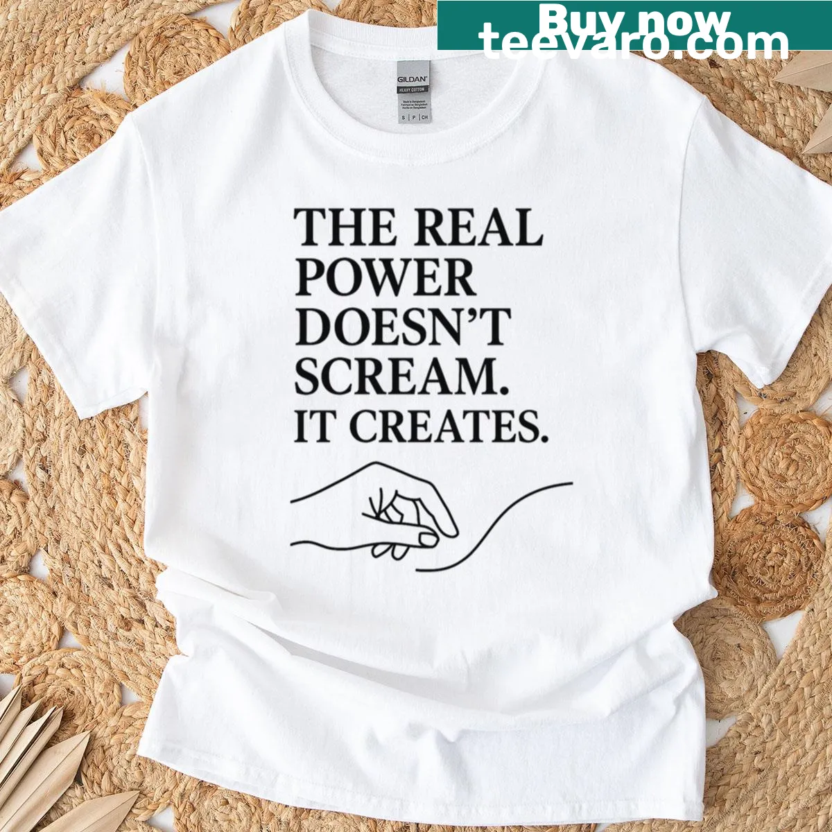 Minimalist quote t-shirt for quiet creators with clean typography — on a men's t-shirt