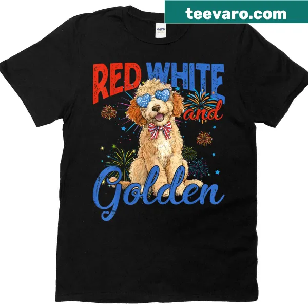 Golden doodle with the American flag design for a patriotic T-shirt