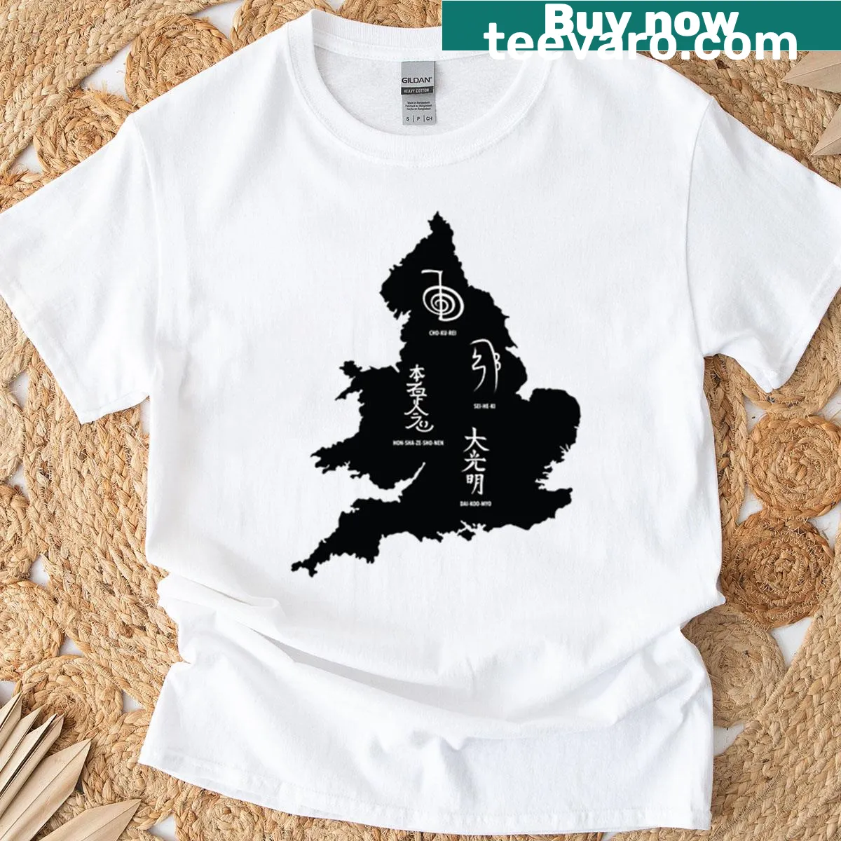 Line-art Reiki map of England T-shirt design — on a men's t-shirt
