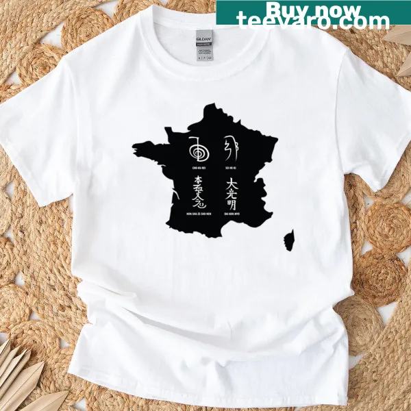 Reiki map graphic of France on a T-shirt