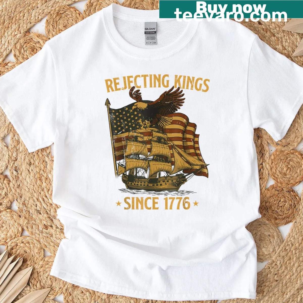Bald eagle and USA flag graphic on a T-shirt — on a men's t-shirt