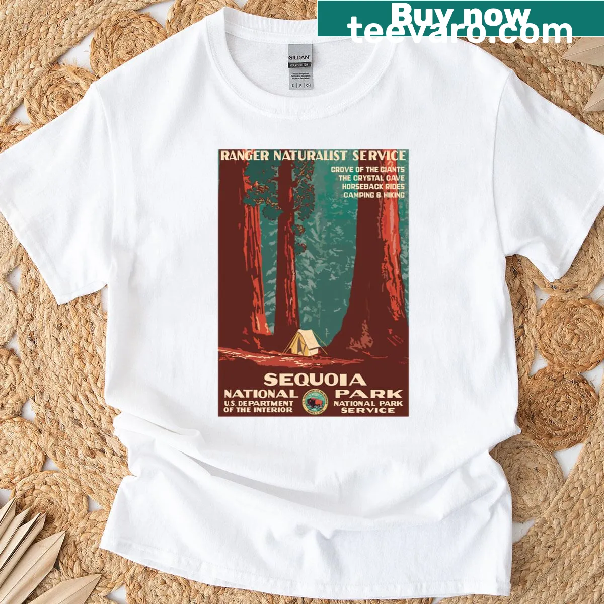 Retro poster design of Sequoia National Park on a T-shirt — on a men's t-shirt