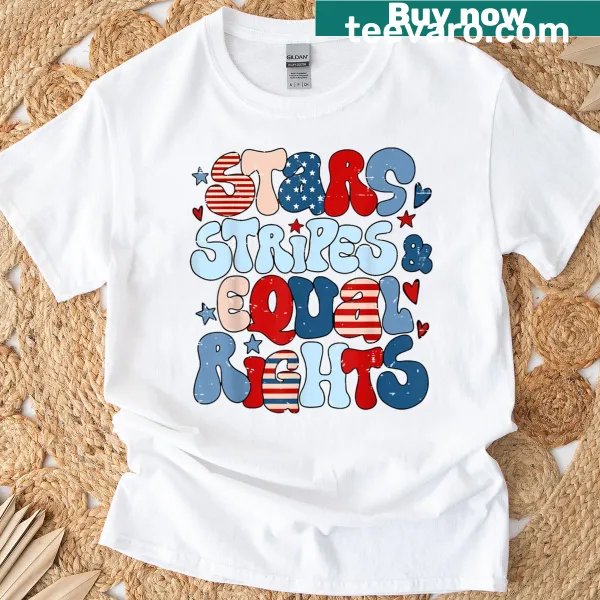Retro T-shirt featuring stars, stripes, and equal rights message
