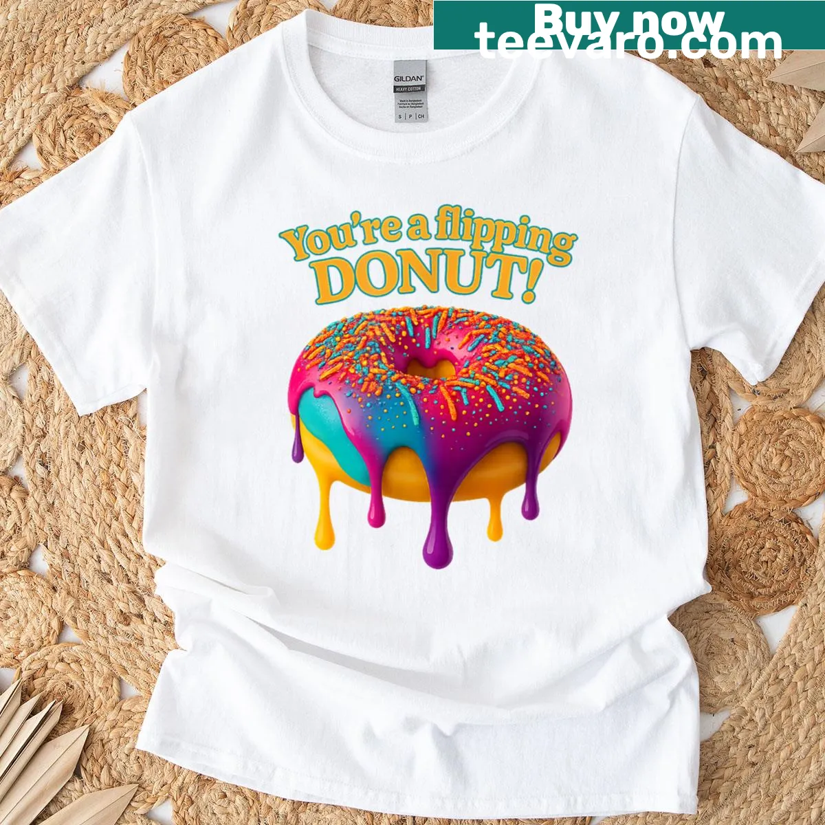 Funny cartoon donut graphic T-shirt design — on a men's t-shirt