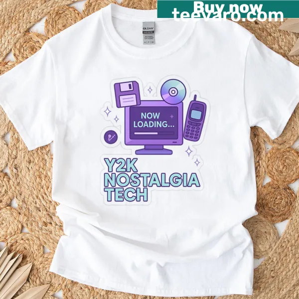 Cartoon-style T-shirt celebrating retro gaming culture