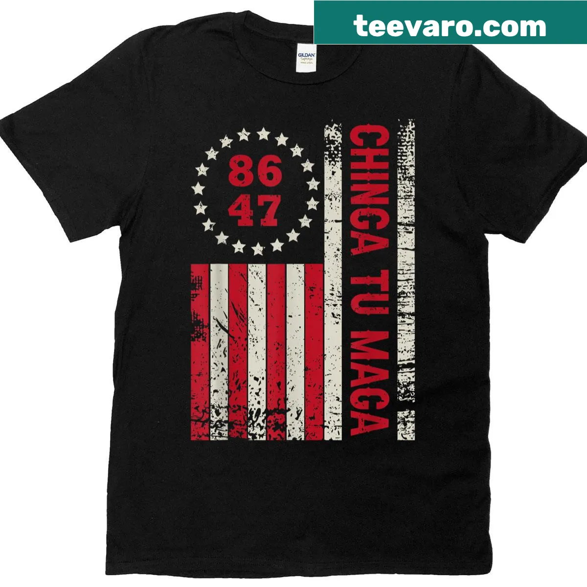 Retro USA flag graphic on t-shirt — on a men's t-shirt