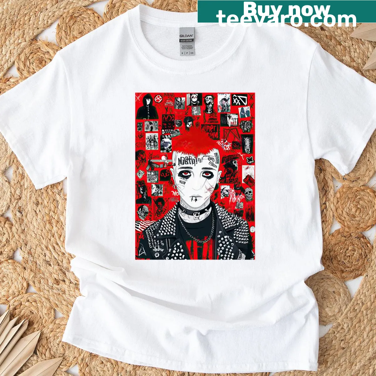 Distressed urban punk T-shirt with gothic graphics — on a men's t-shirt