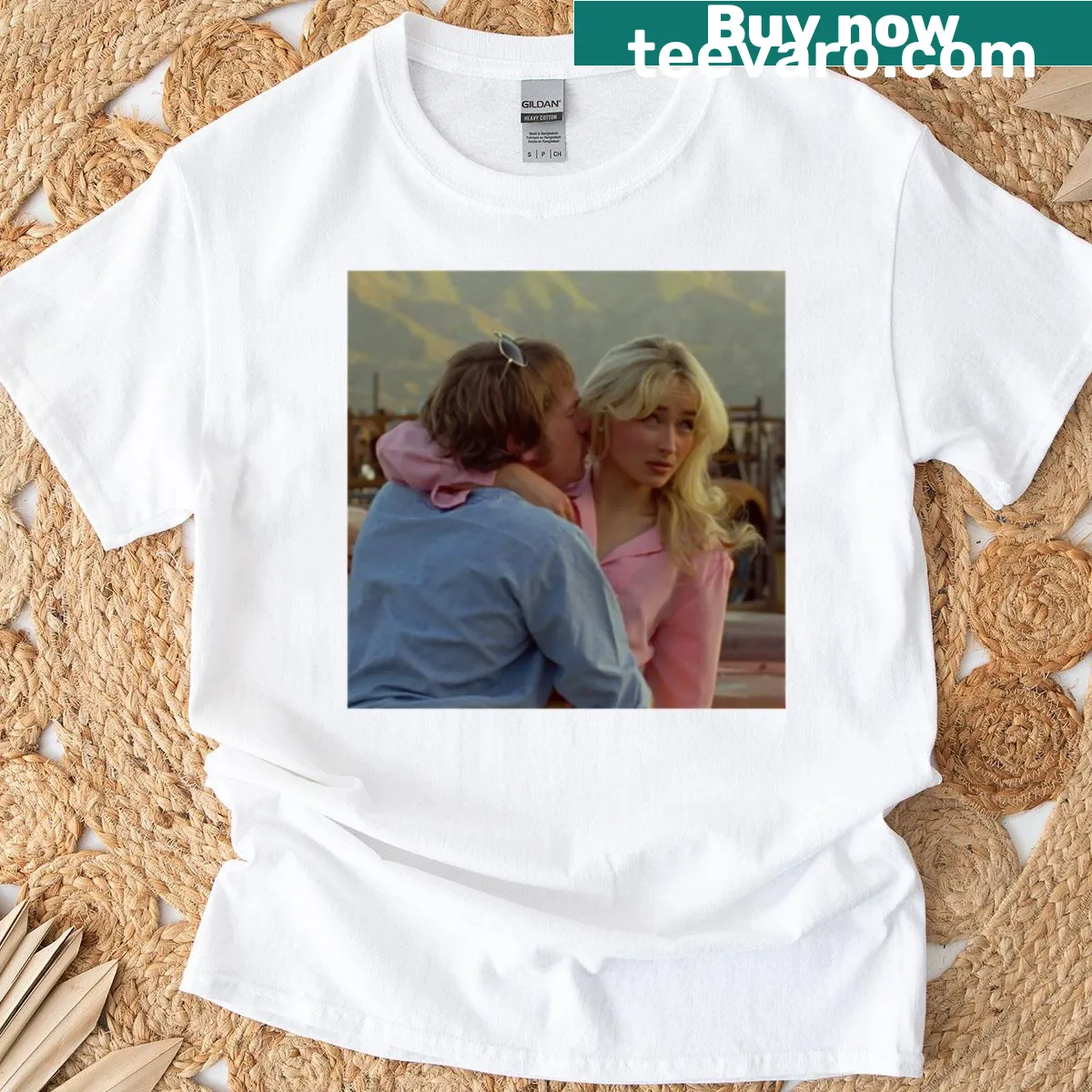 Text design inspired by Sabrina Carpenter's Manchild on a t-shirt — on a men's t-shirt