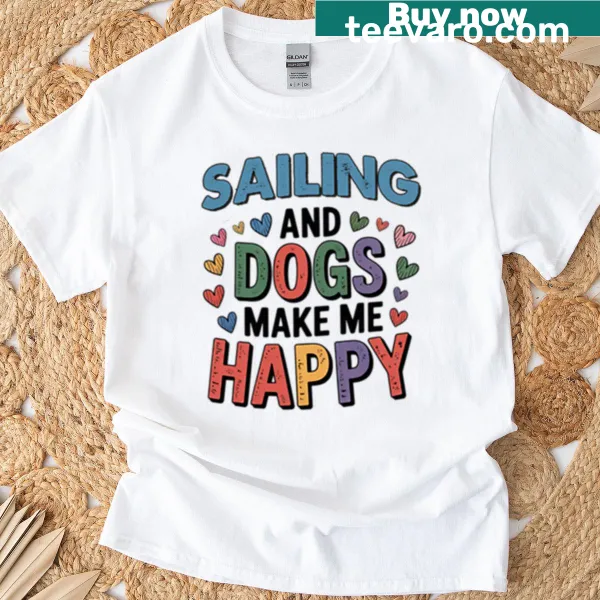 Illustration of happy dogs sailing on a t-shirt
