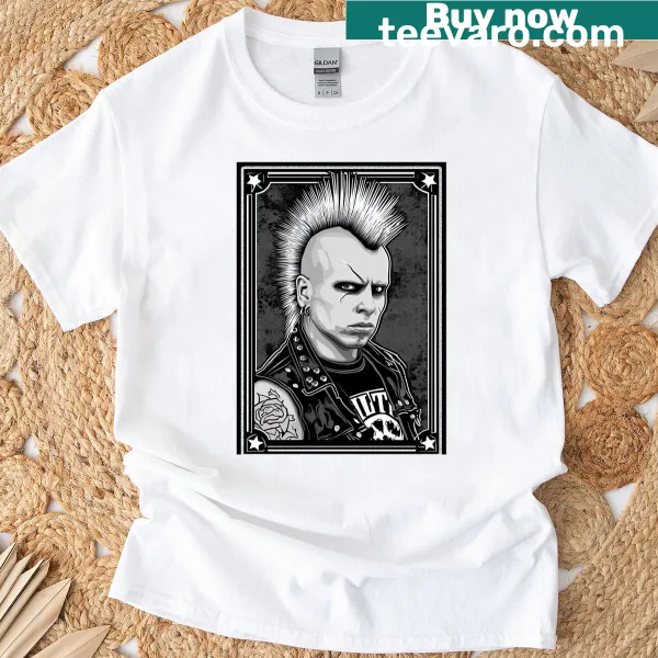 Punk figure with tattoos and spikes in a bold graphic design