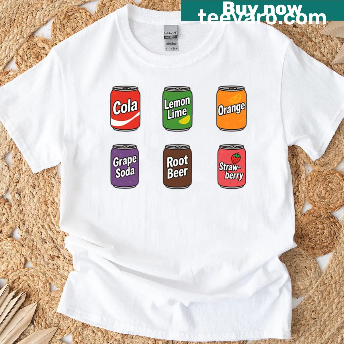 Playful soda-themed doodle graphic on a T-shirt — on a men's t-shirt