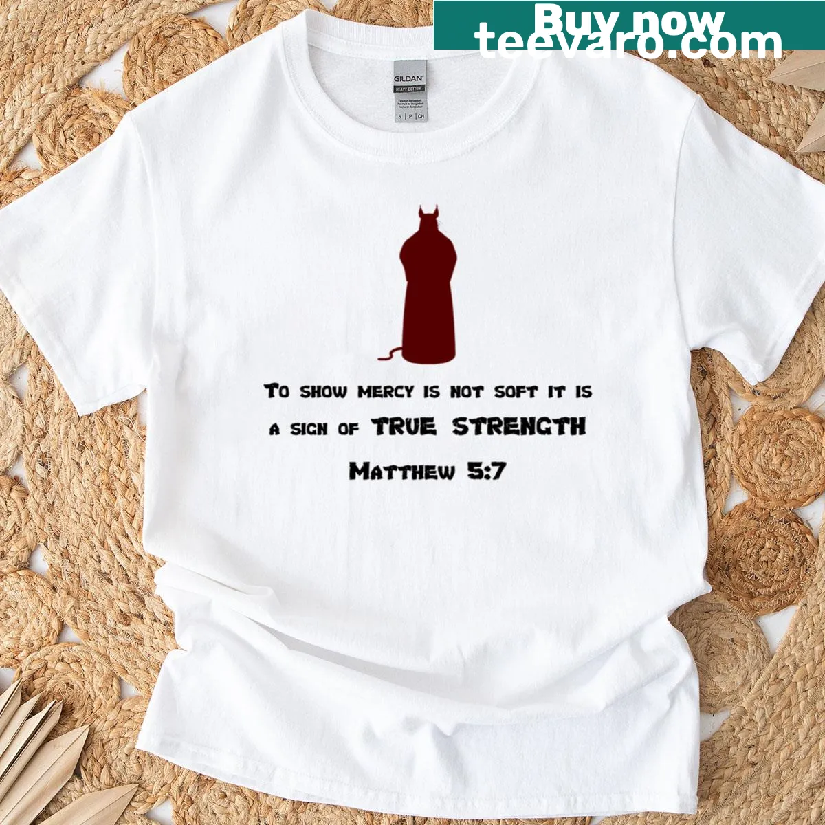 T-shirt with Splinter TMNT quote about mercy and strength — on a men's t-shirt