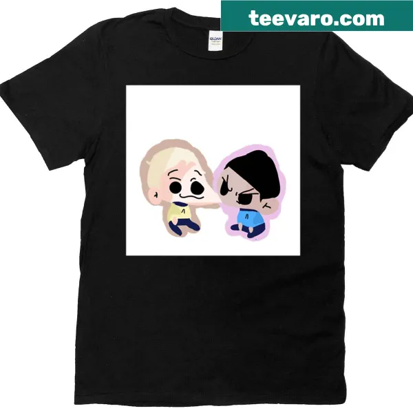 Illustrated Spock and Kirk design on a Star Trek T-shirt.