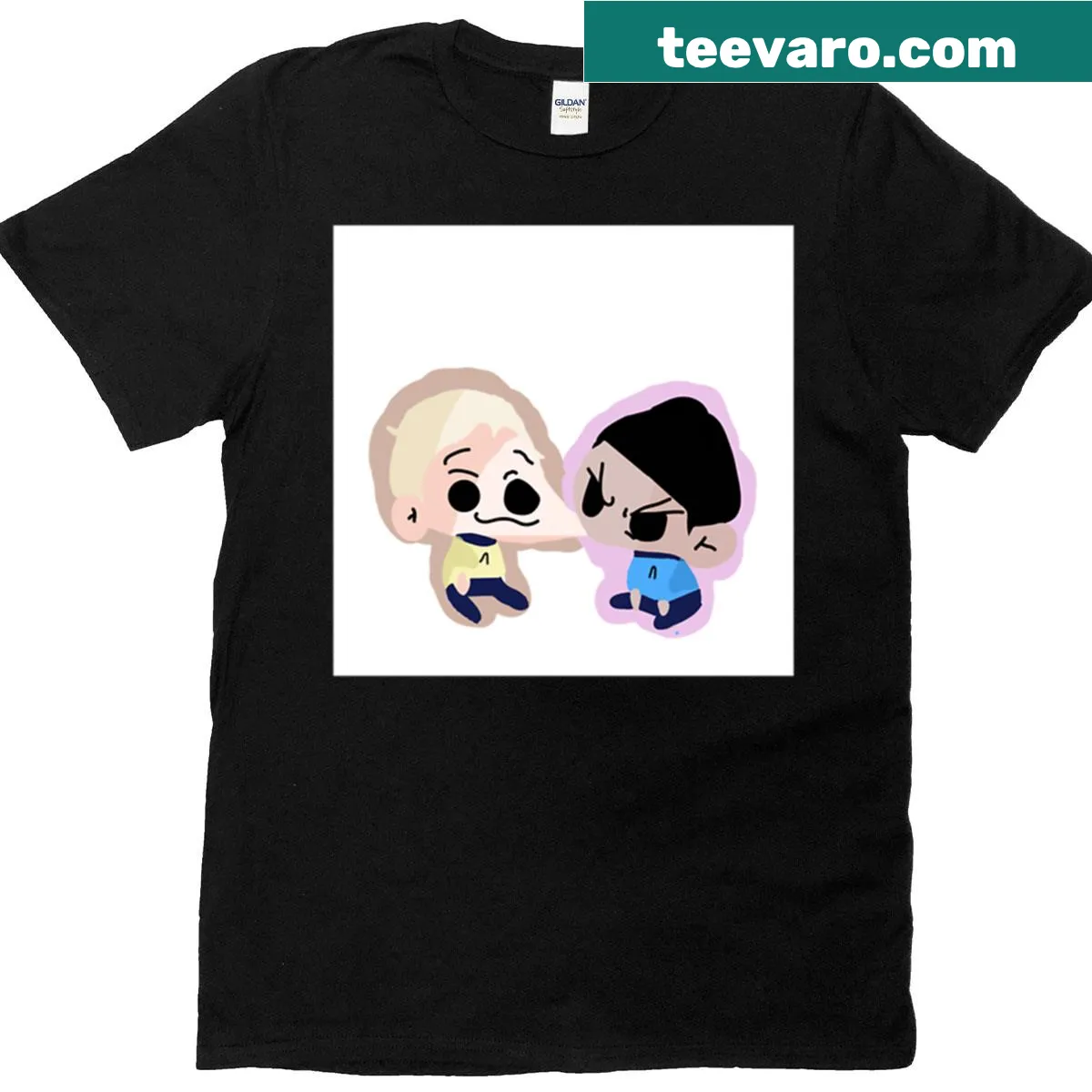 Illustrated Spock and Kirk design on a Star Trek T-shirt. — on a men's t-shirt