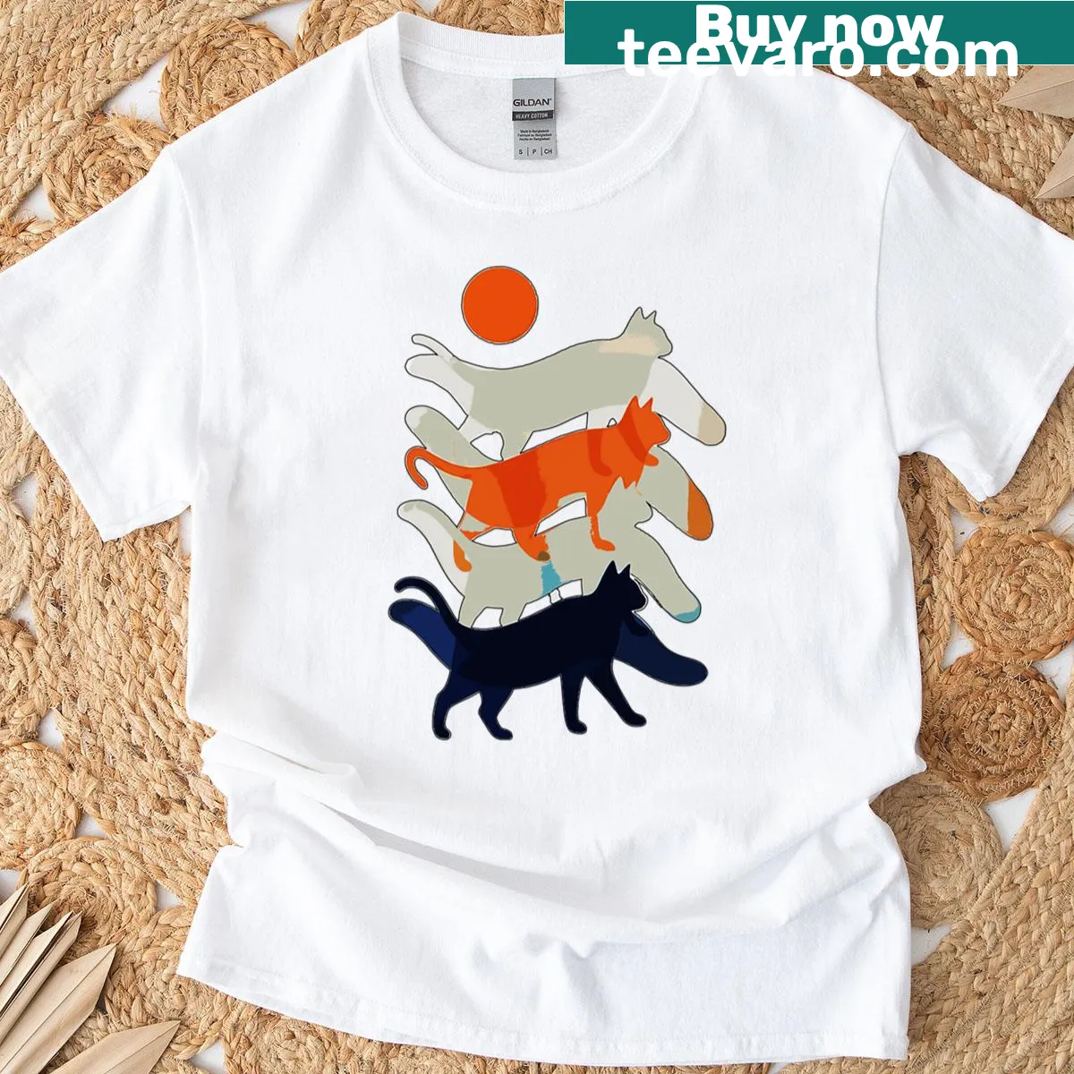 Minimalist design of stacked cats on a T-shirt — on a men's t-shirt