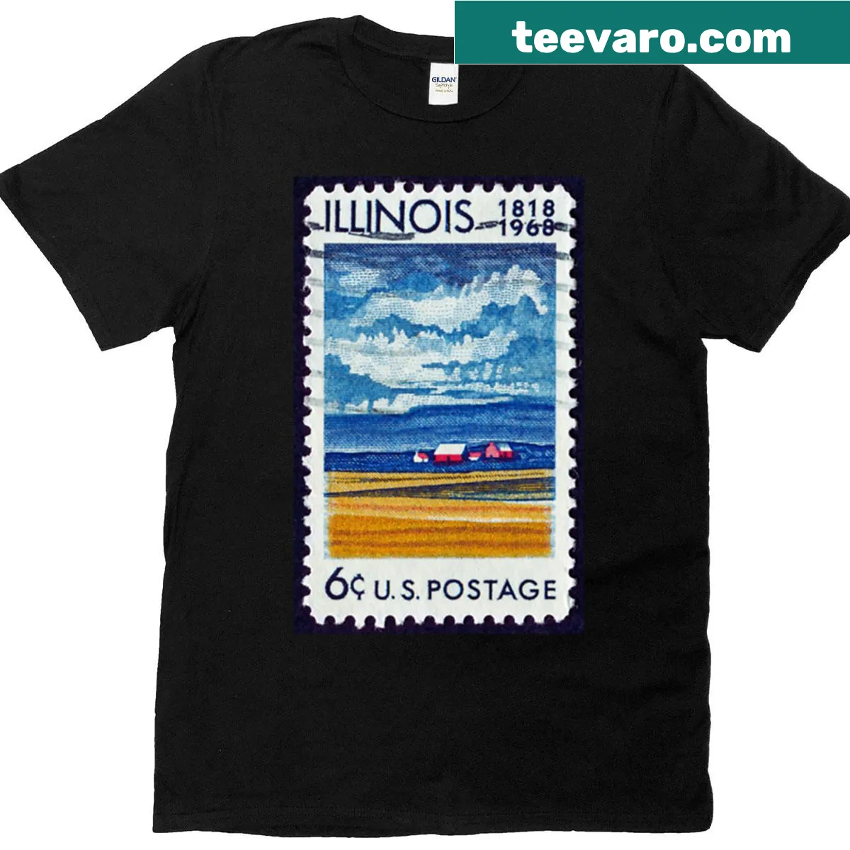 Vintage Illinois postage art T-shirt with a nostalgic design. — on a men's t-shirt