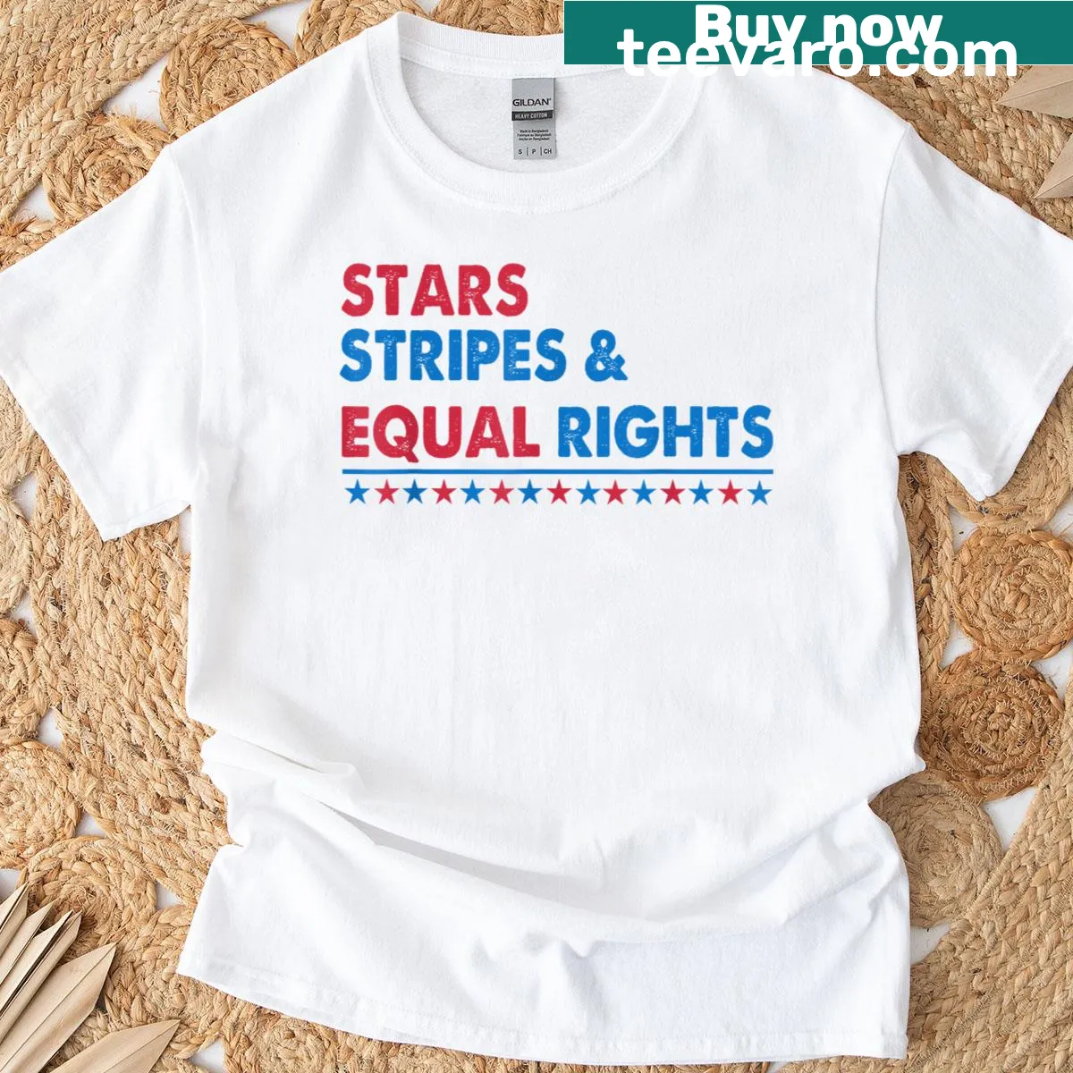 Women’s rights patriotic T-shirt with stars and stripes design — on a men's t-shirt