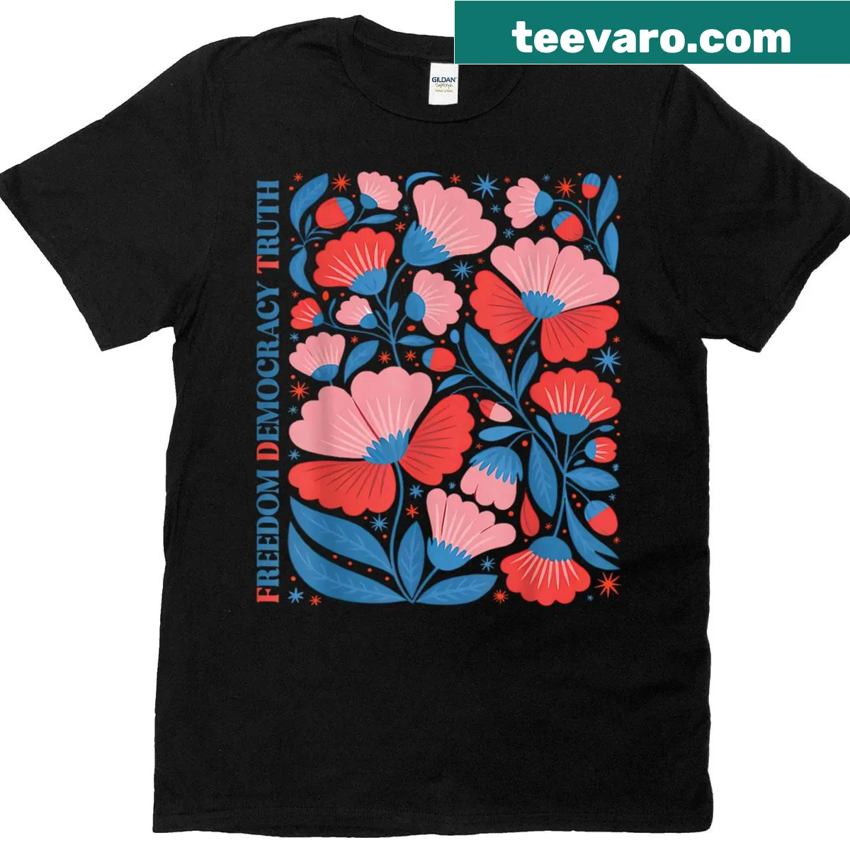 Boho floral design featuring freedom and democracy on a T-shirt. — on a men's t-shirt