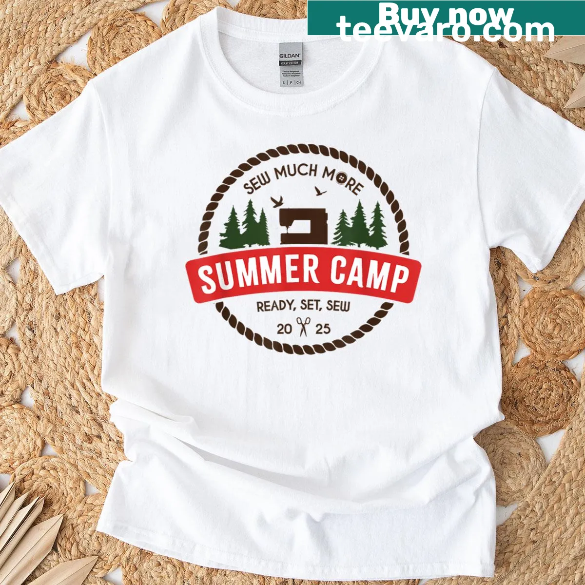Sewing-themed shirt with the text 'Summer Camp For Sewists 2025' — on a men's t-shirt
