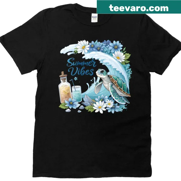 Watercolor floral wave design on a summer-themed t-shirt