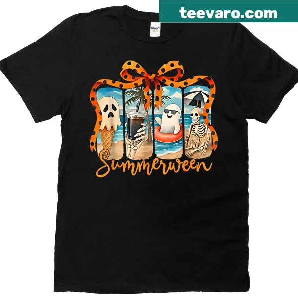 Cartoon skeleton beach party graphic t-shirt