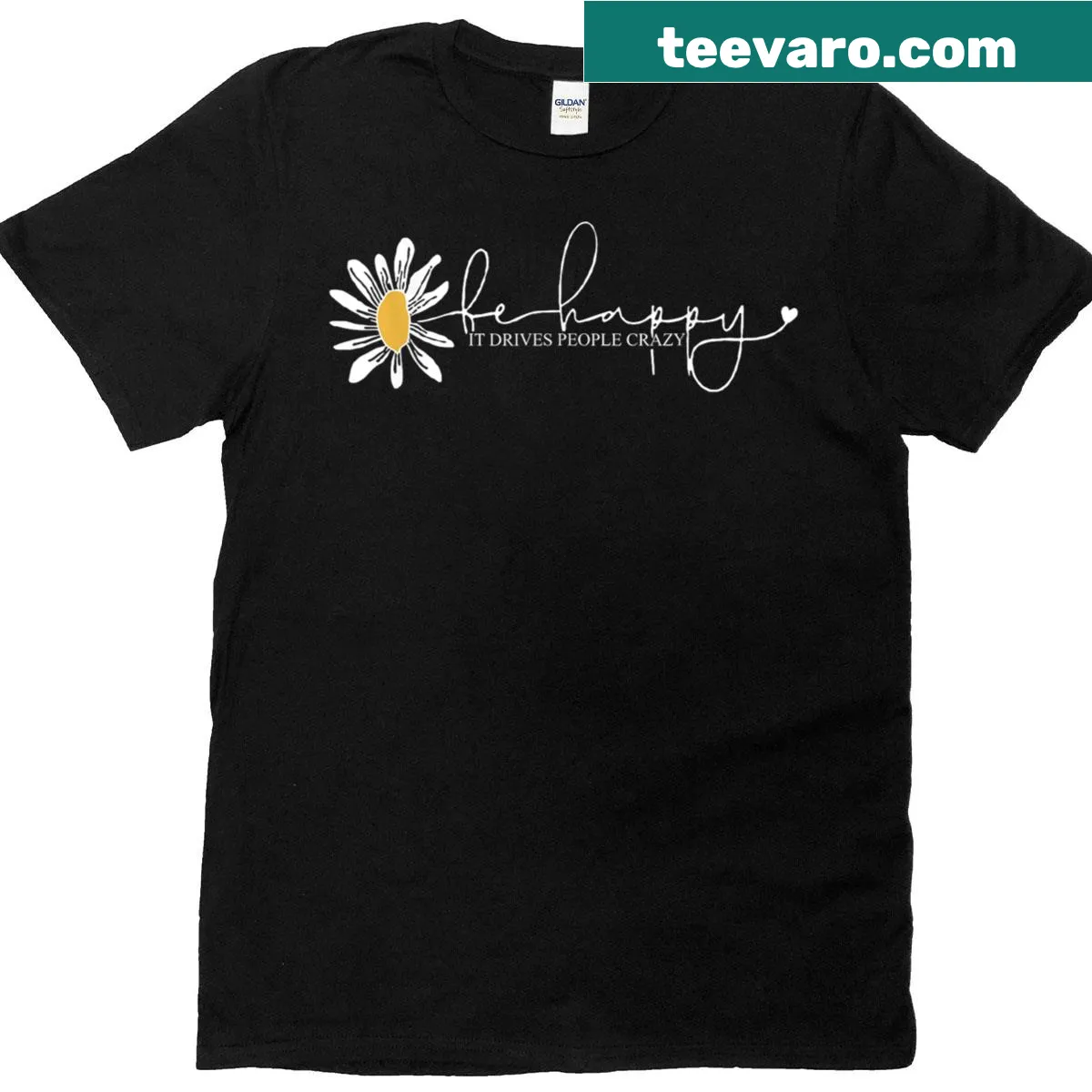 Sunflower graphic with text about happiness on a t-shirt — on a men's t-shirt