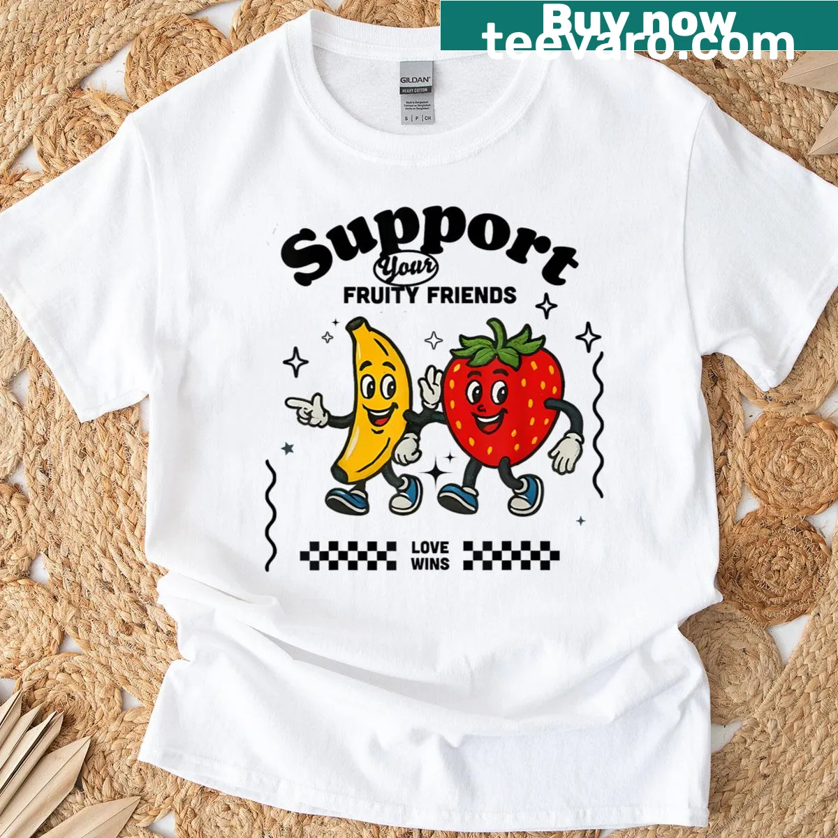 Fruity graphic design promoting LGBTQ+ support on a T-shirt — on a men's t-shirt