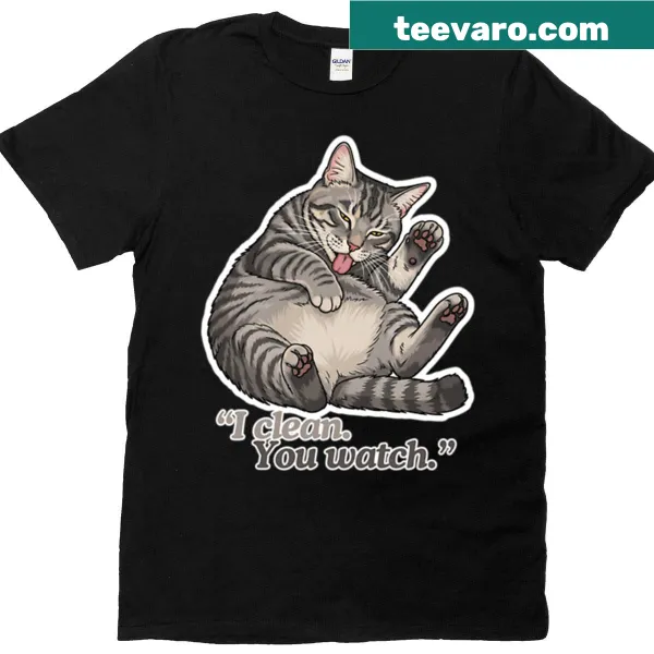 Illustration of a tabby cat licking its belly in a playful design