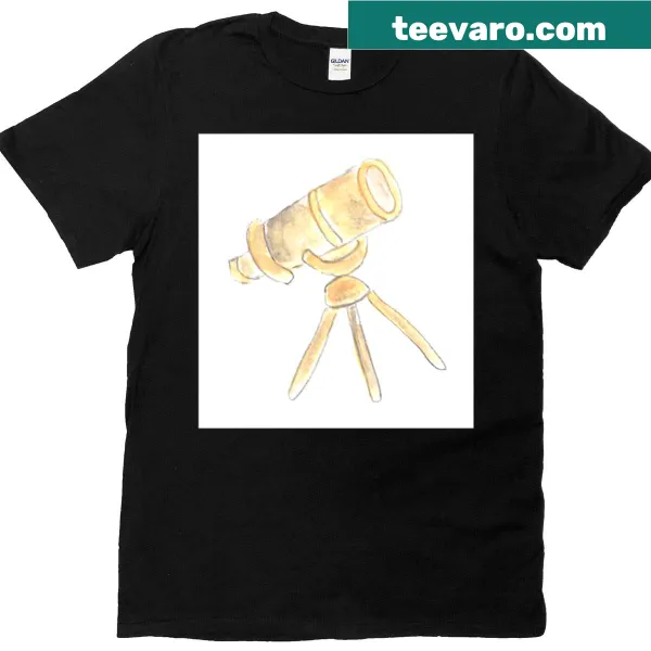 Watercolor telescope illustration on astronomy t-shirt