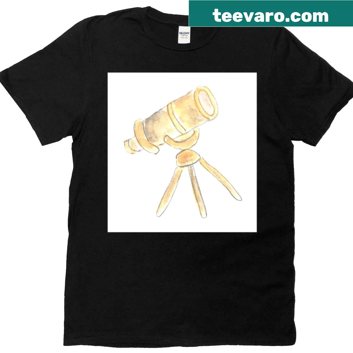 Watercolor telescope illustration on astronomy t-shirt — on a men's t-shirt