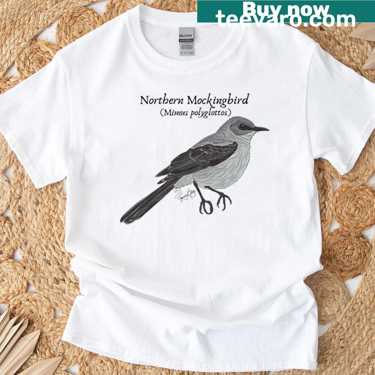 Vintage design of a Northern Mockingbird bird — on a men's t-shirt