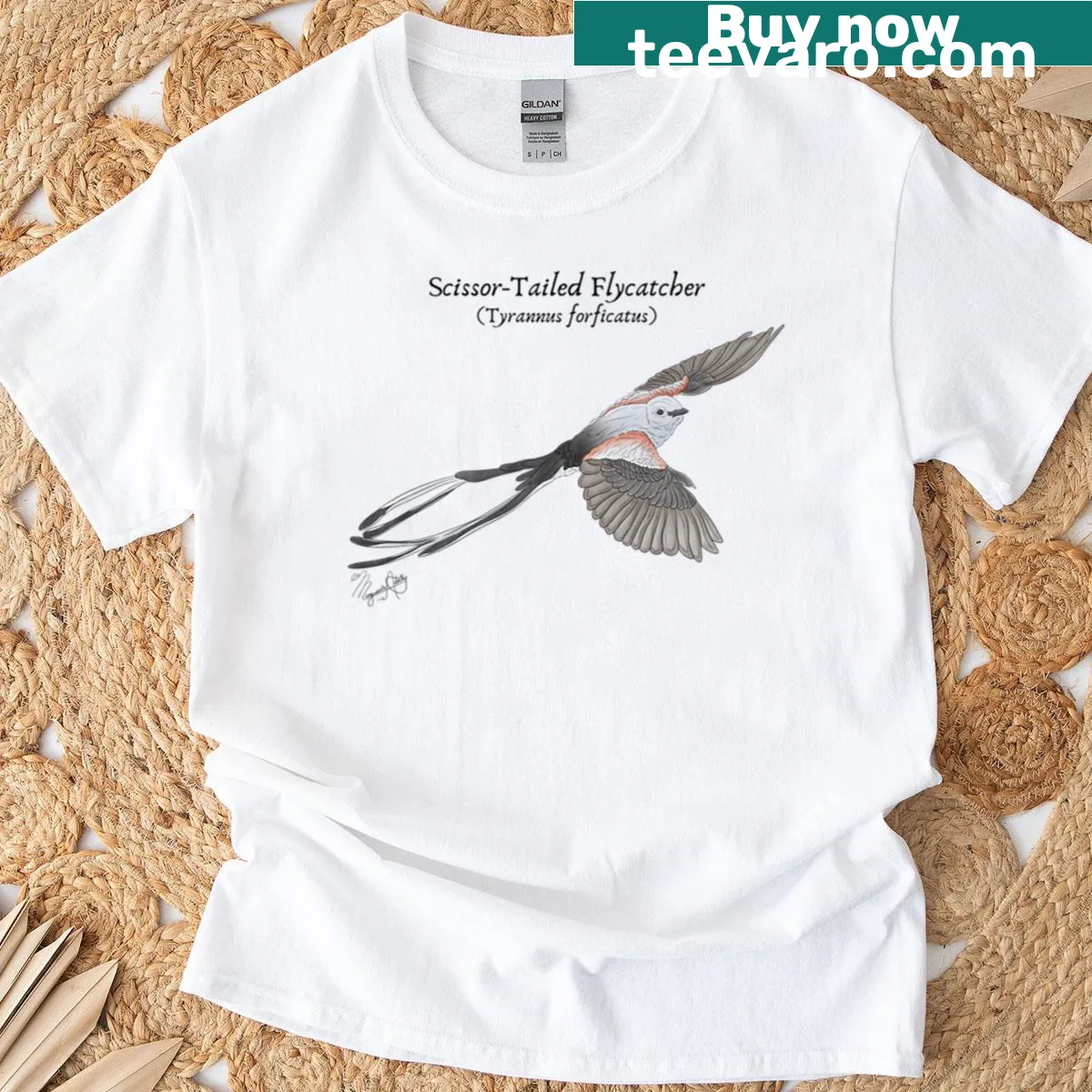 Vintage-style T-shirt featuring a Scissor-tailed Flycatcher bird design — on a men's t-shirt