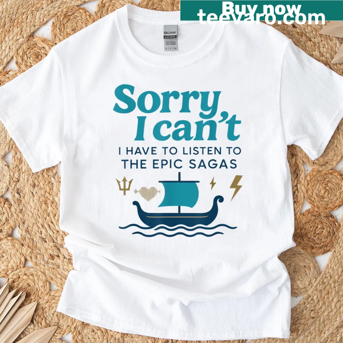 Musical T-shirt featuring Odysseus and mythical elements — on a men's t-shirt
