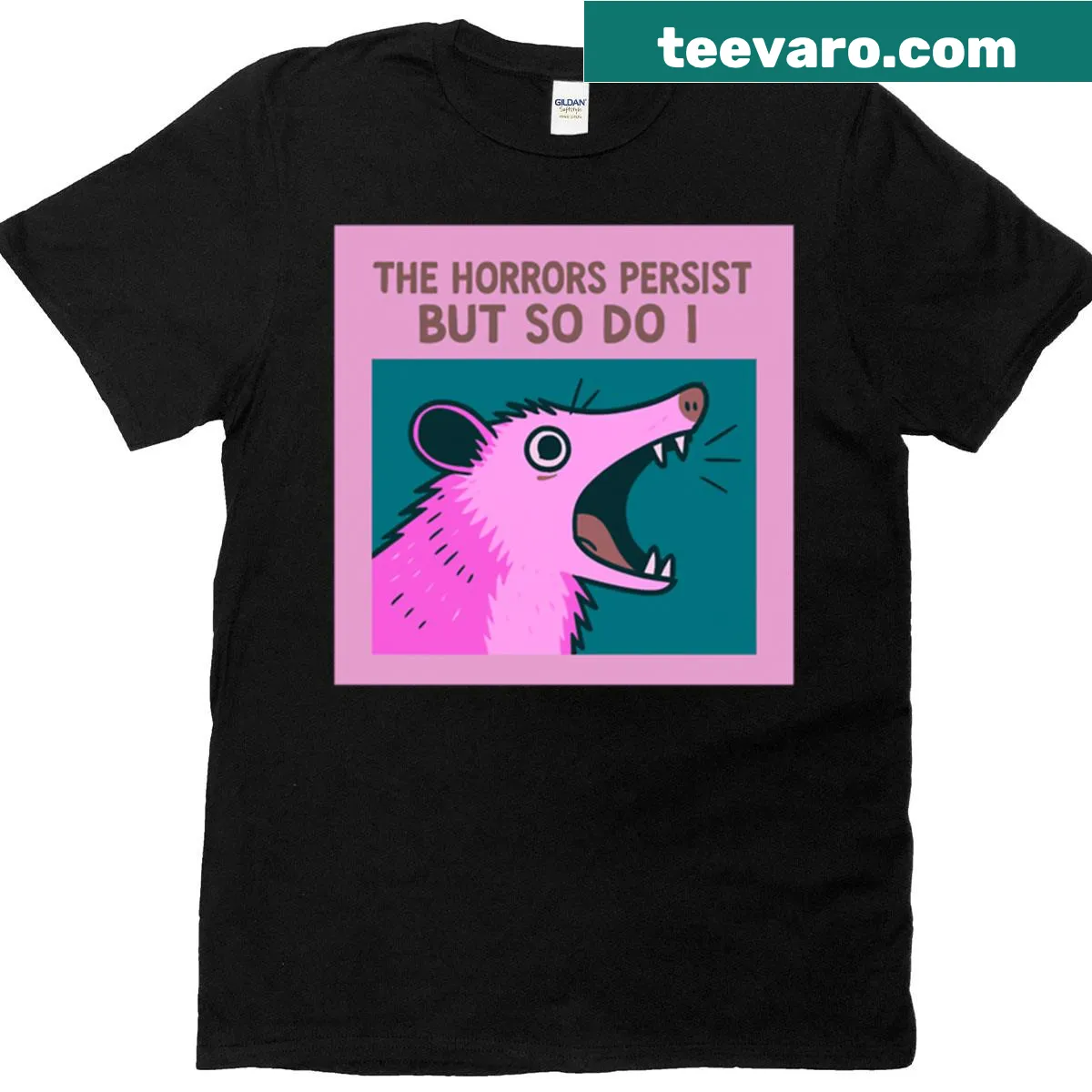Pop art T-shirt featuring a possum and an empowering slogan — on a men's t-shirt