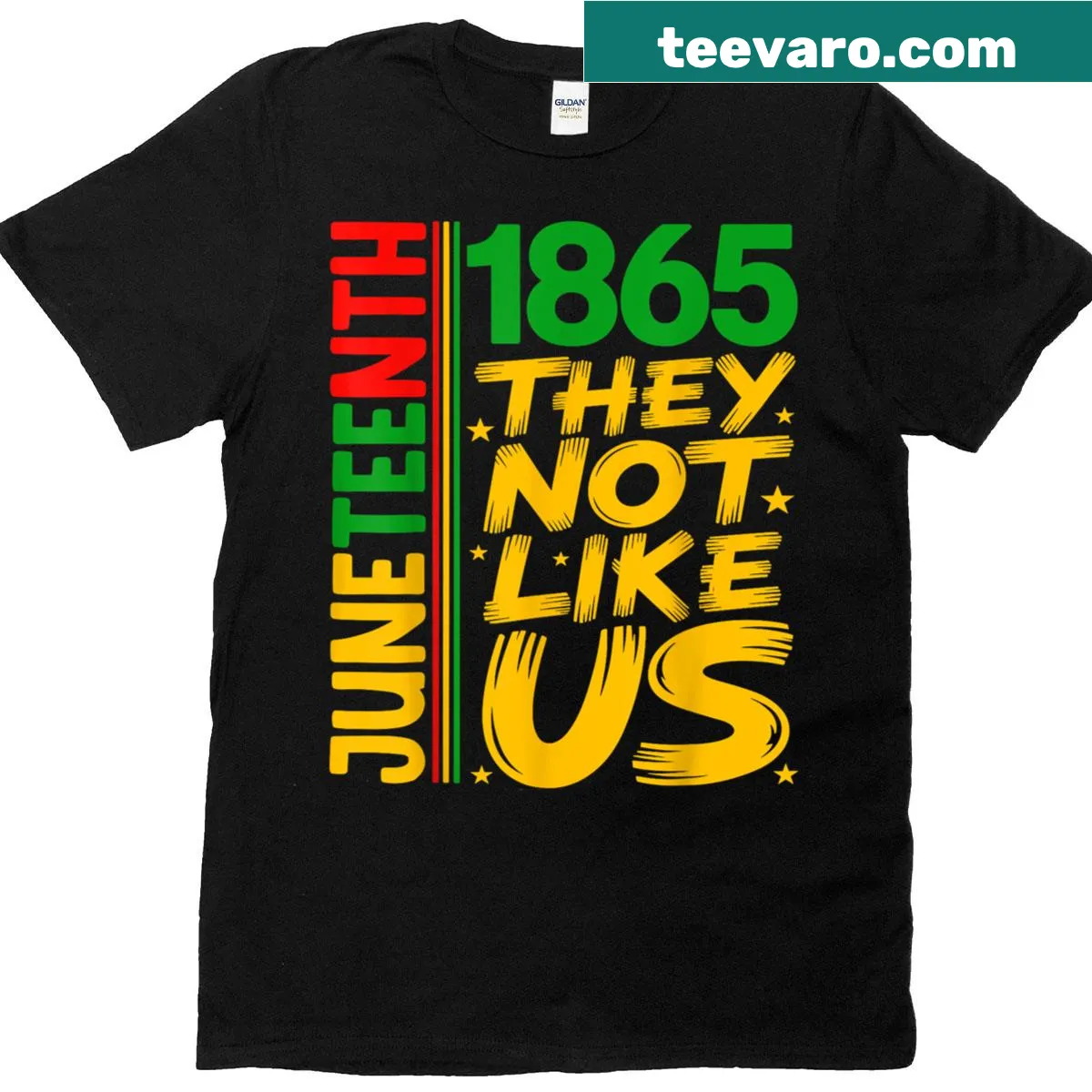 Juneteenth pride T-shirt with bold typography celebrating Black history — on a men's t-shirt