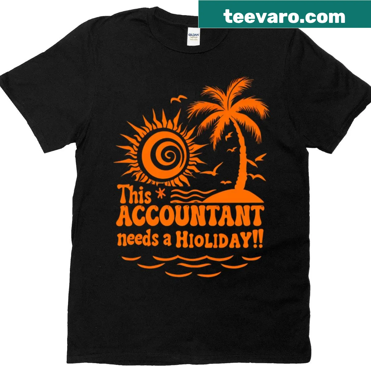 Playful tropical vibes design for accountants needing a holiday — on a men's t-shirt