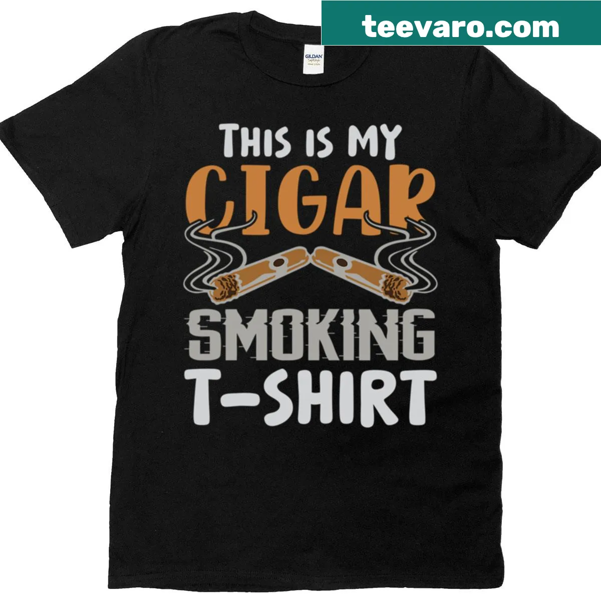Humorous typography T-shirt declaring love for cigar smoking — on a men's t-shirt