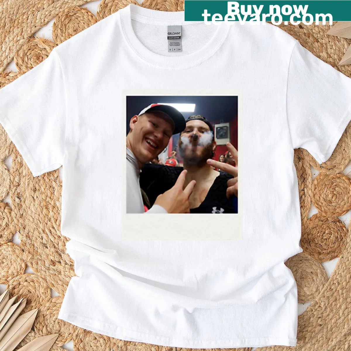 Illustrative t-shirt celebrating Tkachuk Brothers champions with Polaroid design — on a men's t-shirt