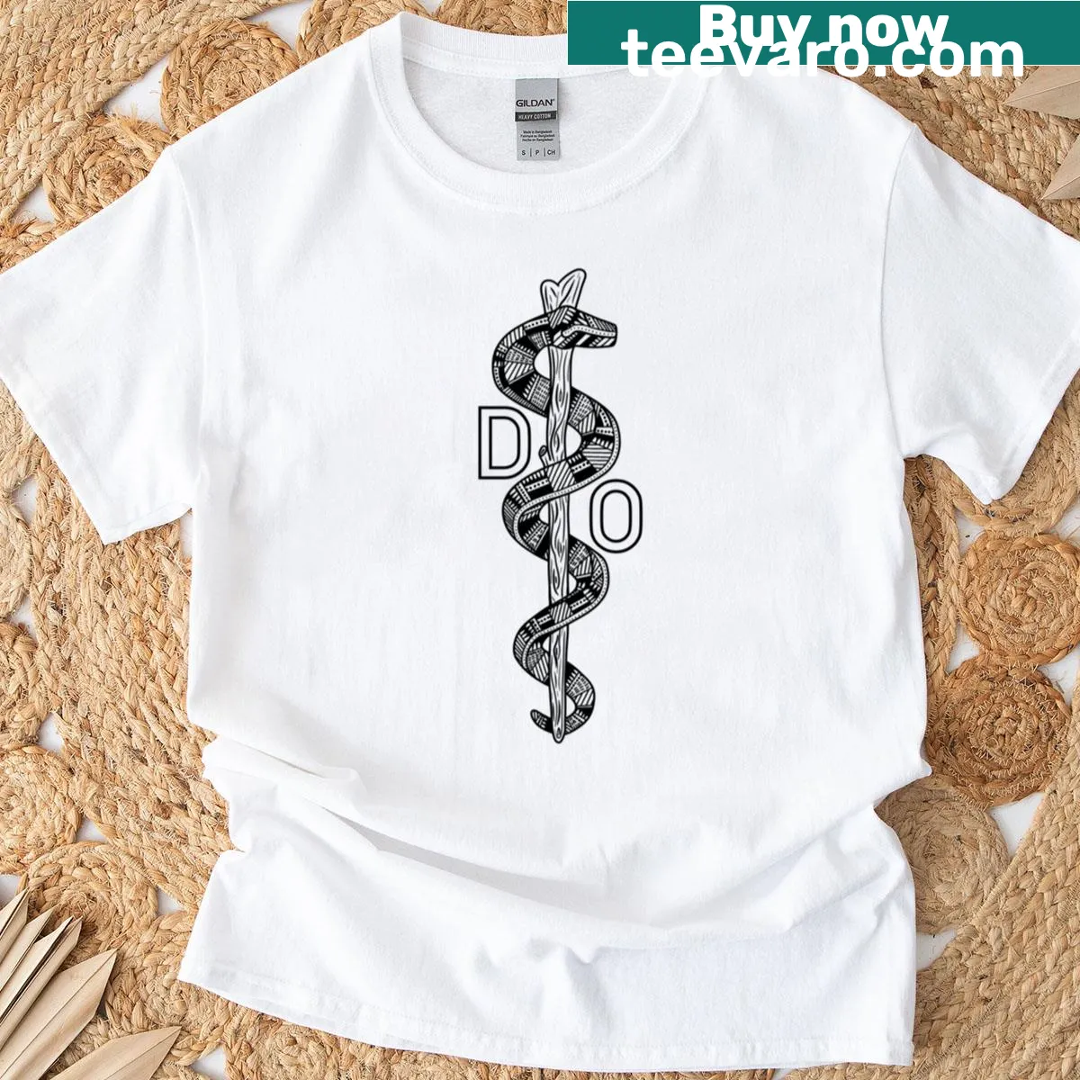 Illustration of the Staff of Asclepius symbol on a T-shirt — on a men's t-shirt